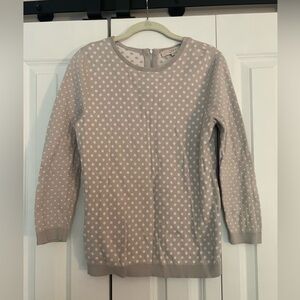 LOFT Women's Light Gray Polka Dot Crew Neck Sweater